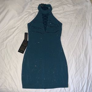 Bebe Mock Neck Studded Dress